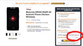 Amazon Selling Motorola DROID RAZR At $111.11 Today!