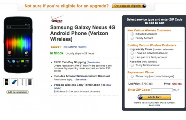 Galaxy Nexus on sale For $100 at Amazon