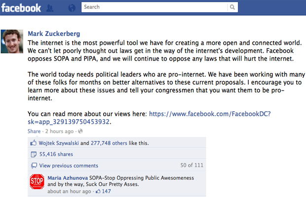 Mark Zuckerberg SOPA Reaction