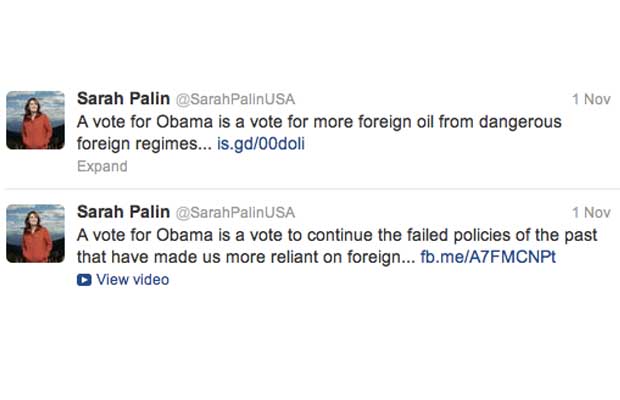 Sarah Palin Twitter Timeline Election Day 2013